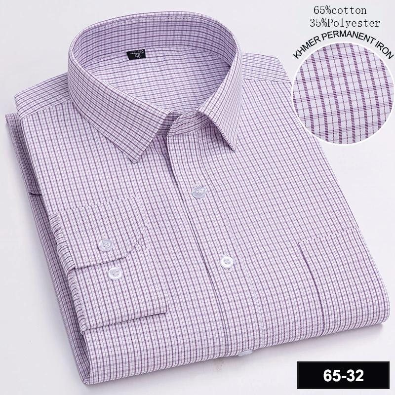 New In Shirt Long-sleeve Shirts for Men Slim Fit Formal Plian Shirt Single Pocket Office Clothes Soft Plaid Cotton Designer Tops