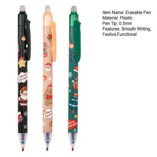 Christmas Erasable Gel Pen 0.5mm Retractable Ink Pens with Eraser Tips Festive School Office Supplies