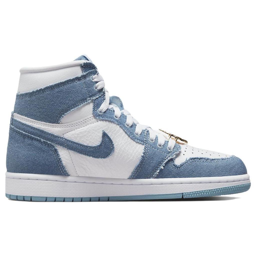 Air Jordan 1 Retro High OG Denim Women Sneakers White Worn-Blue Metallic-Gold DM9036-104