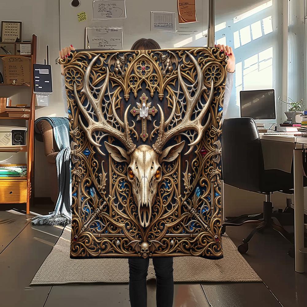 

Retro Dark Gothic Animal Print Flannel Blanket High quality Comfortable for All Seasons Home Decor Warmth and Comfort Perfect for Christmas Gifts 80cm x 120cm