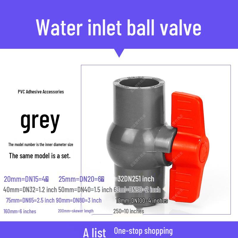 Grijze PVC Kogelkraan: Maten 20-110, Schroefdraad, Kunststof Waterleiding Schakelaar