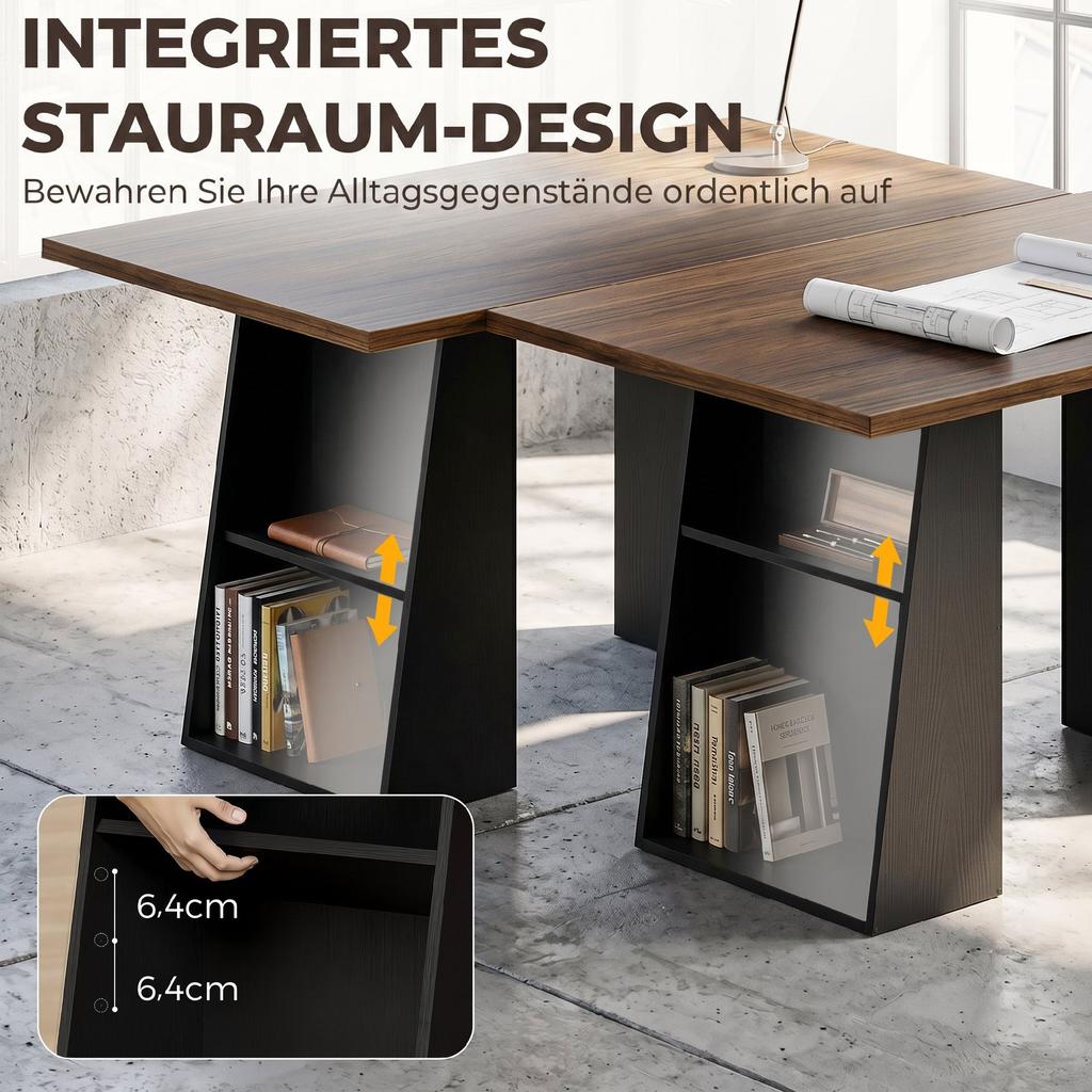 Desk with 4 Open Shelves, Industrial Design, 140 Cm, Brown-Black