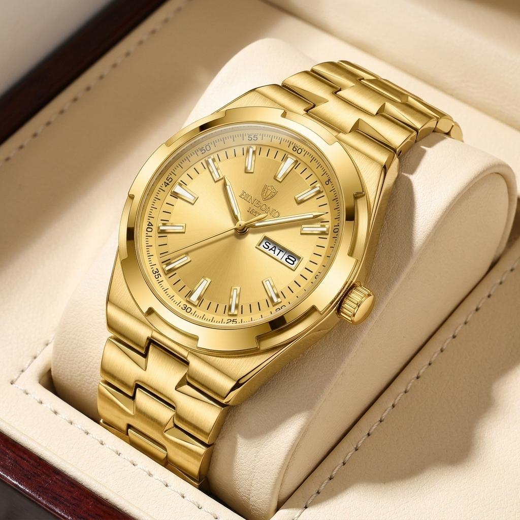 1pcs Fashion Simple Men's Watch Silver Metal Strap Green Dial Day Date Display Business Casual Versatile