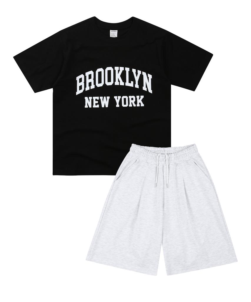 PAPERBOY [Set] Brooklyn New York Short Sleeve Half Pants Set-White