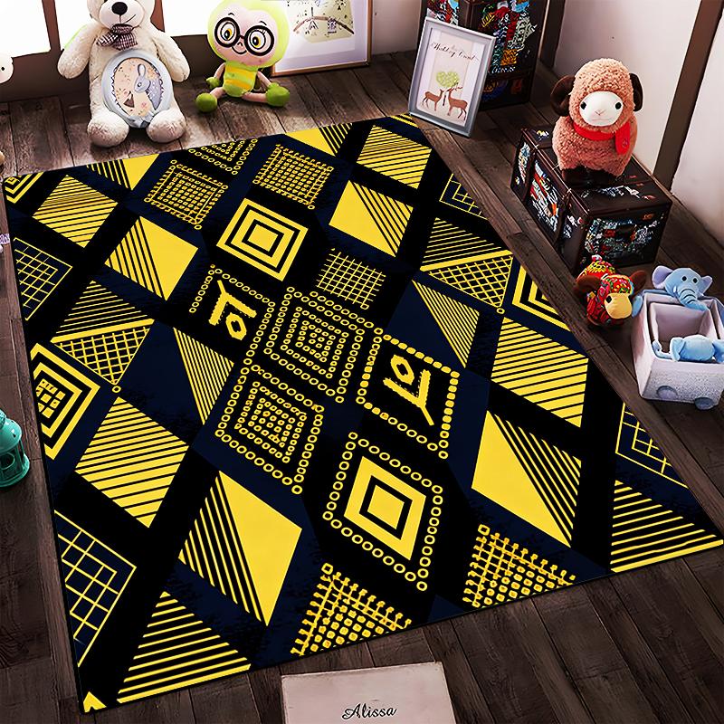 Geometric Pattern Carpet with Yellow and Black Abstract Design Motif Suitable for use as an anti-slip for living room bedroom sofas