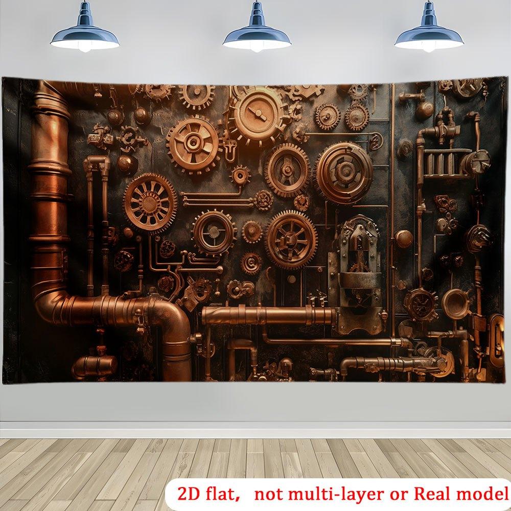 A huge-sized garage background decorated with steampunk-style gears and pipes for a birthday celebration event 100x150cm