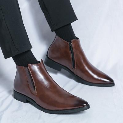 Fashion Men's Pointed High Top Leather Shoes Fashionable Minimalist Design Style Daily Office Business Leisure Motorcycle Men's Boots