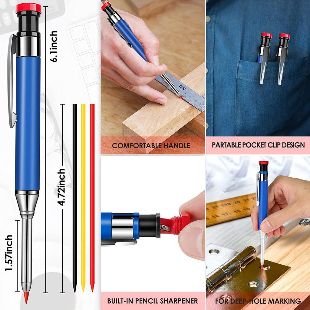 2.8mm Professional Metal Long Head Woodworking Mechanical Pencil or Lead Refills, for Carpenter Marking Engineering Drawing Tool