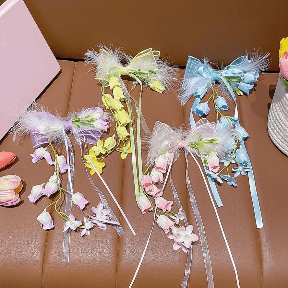 Sweet Bell Orchid Ribbon Barrettes Floral Designs Lolita Dress Hair Accessories  Party