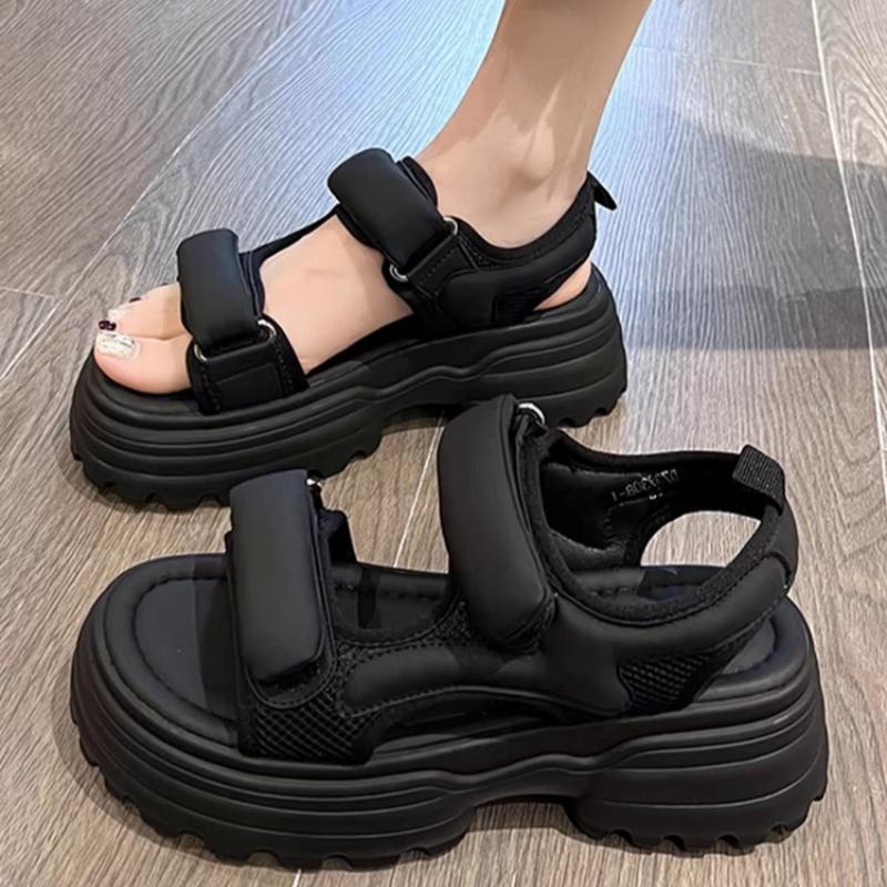 Fashion Women Open Toe Thickening and Increasing Height Sandals Wear Resistant Flat Fashion Non-slip Summer Solid Color Women Sandals