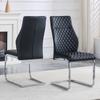 [Set of 2] Dining Chair in Black Diamond Pattern: High Backrest + Comfortable Seat Cushion, Silver-Colored Metal Frame Non-Slip and Durable