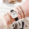 No Gift Box, Vintage Square Watch for Women, Minimalist Belt, Ladies Quartz Watch   Crystal Inlaid Diamond Bracelet 5-piece Set