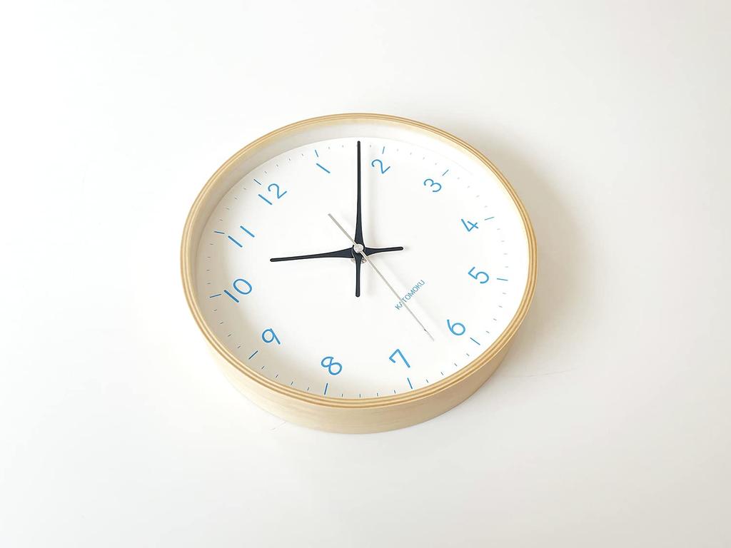 KATOMOKU Plywood Clock 22 Light Blue Wall Clock Continuous Second Hand km-121LB 252mm (radio Clock)