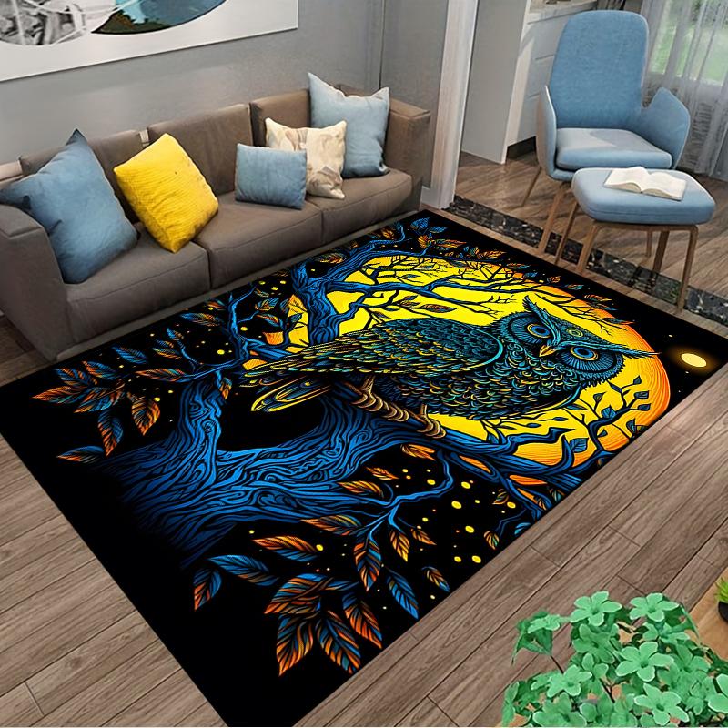 "Colorful Owl On Tree Design Carpet with Moonlit Night Scene" Suitable for Use As an Anti-slip for Living Room Bedroom Sofas