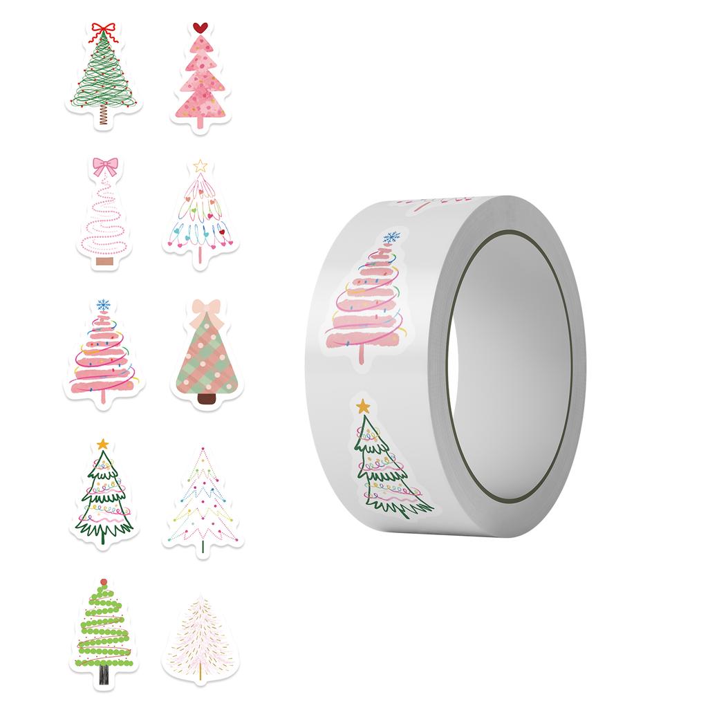 500PCS Christmas Tree Roll-Style Stickers Cartoon Festive Collection Waterproof Decorative Stickers for iPad and Mobile Phones
