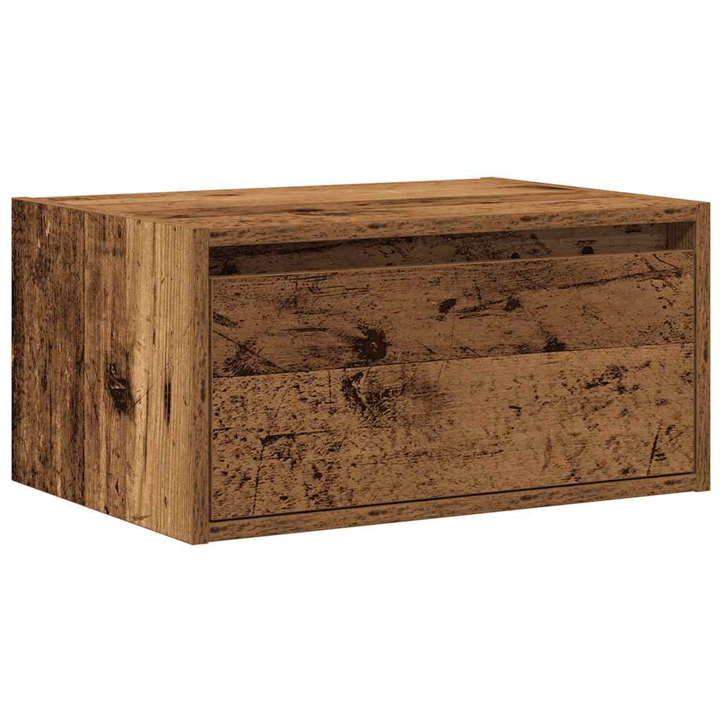 Wall Mounted Nightstand with LED Lights Vintage Wood Look