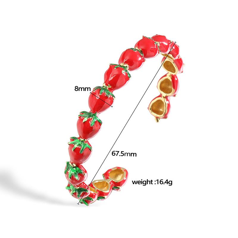 Hecheng, 67MM Charm Fruit Strawberry Copper Bracelet Women's Retro Bohemian Copper Girls Party Festival Fashion Zircon Gifts