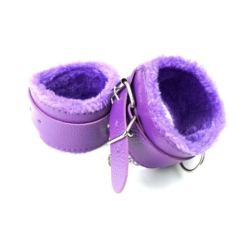 Leather SM Bondage Set: Handcuffs, Leg Cuffs, Plush Adult Toys