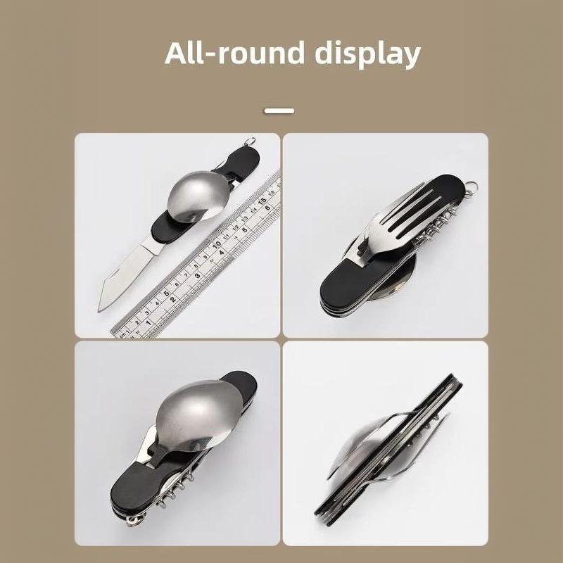 Set di posate portatile pieghevole in acciaio inossidabile resistente alla corrosione: forchetta, cucchiaio, coltello, apribottiglie per picnic, viaggi, uso quotidiano