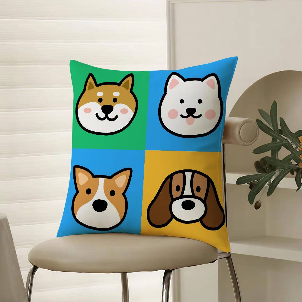 Four-Point Cute Cartoon Dog Pictures Pillow Case Comfort Sofa Bed Silky Elegant Invisible Zipper Decorative Cushion Cover