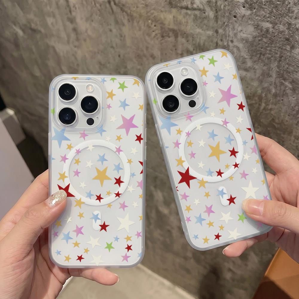 Colorful big stars for Apple 17promax/16 /15 magnetic matte mobile phone case personality 14 simple