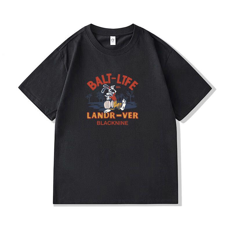 

Летняя Новая Хлопковая Футболка с Коротким Рукавом Мужская Печать Свободная Модная Брендовая Большой Размер Плечо Половина Рукава 4XL чёрный