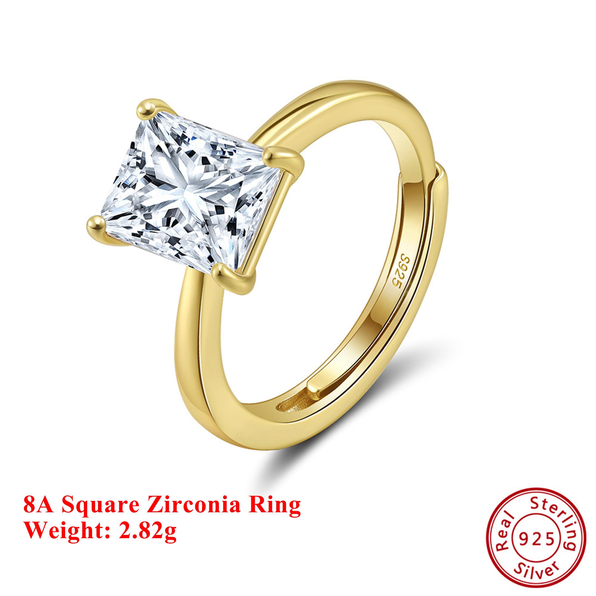 

Effie Queen 925 Silver 14k Gold 1ct /2ct /3ct /4ct Square Zirconia Ring Simple Jewelry for Women, Men Banquet Party Gift LZR39 1CT