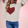 Women's Winter Versatile Long Sleeve Contrast Color Valentine's Day Love Loose Knitted Round Neck Pullover Sweater