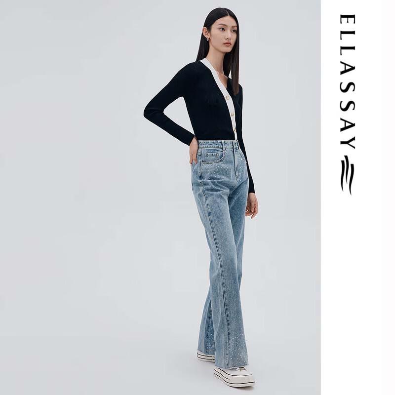 ELLASSAY Women's Contrast V-Neck Knit Sweater