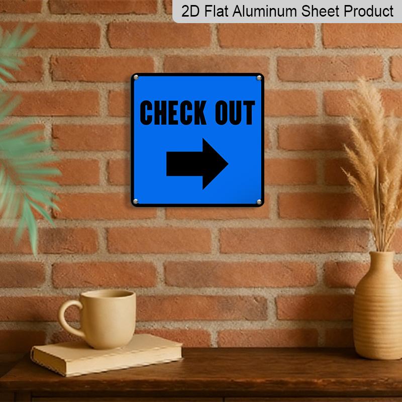 2D Flat 1pc Blue CHECK OUT Right Arrow Metal Wall Hanging Plaque, Rustproof Aluminum Direction Sign, Business Guidance Decor for Shop Salon