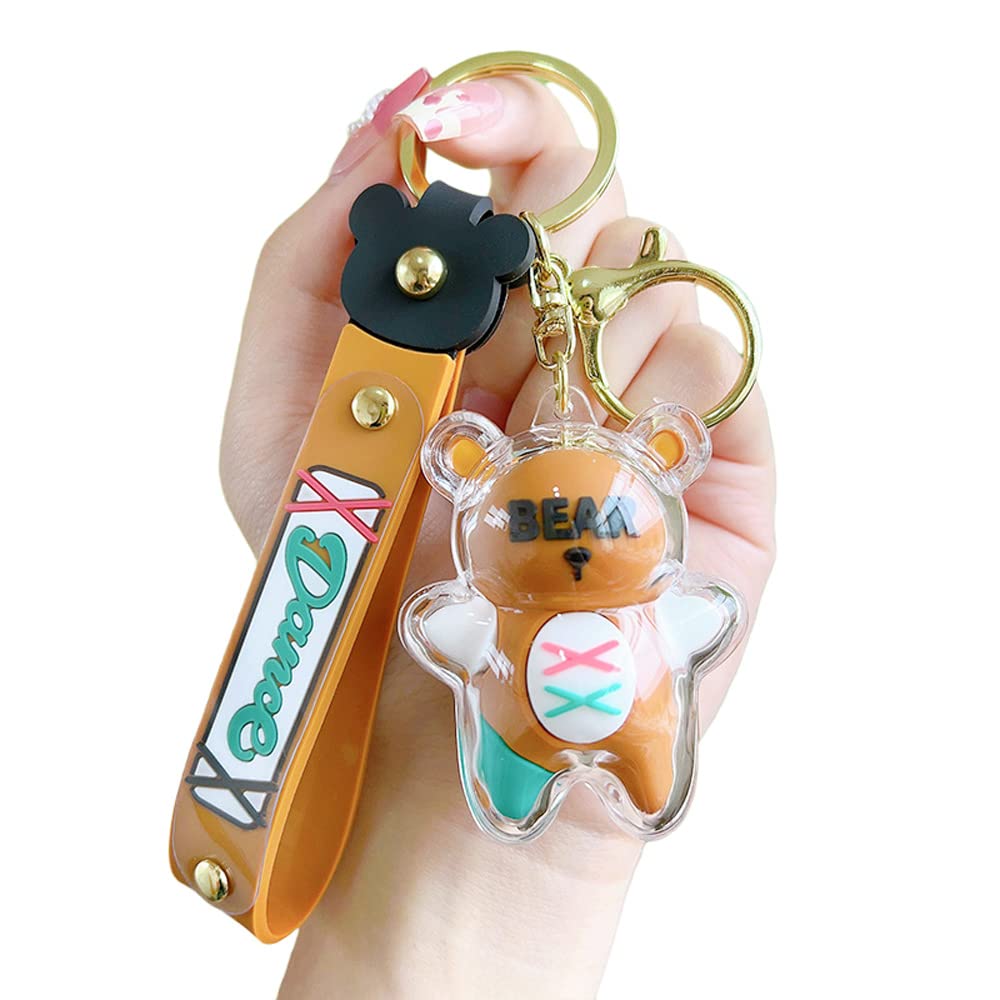 

AOOMO Original Patched Bear Bag Charm Keychain, Cute Silicone Fashion Key Ring with Carabiner, Ink Green (Brown)