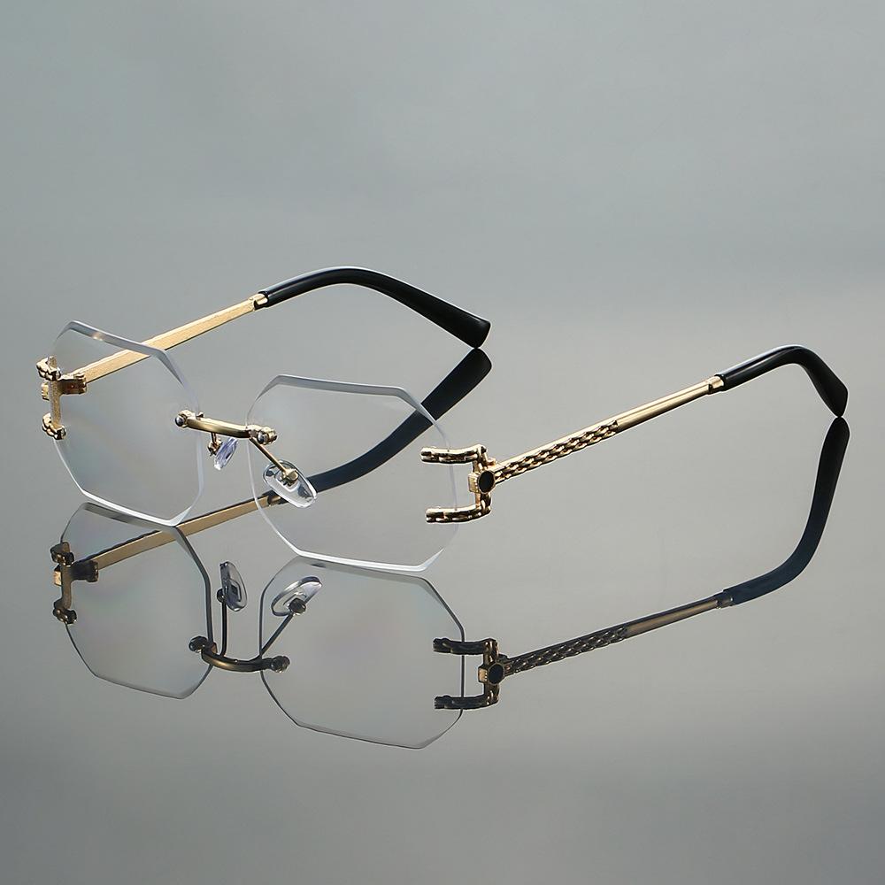Frameless trimmed polygon fashion sunglasses casual versatile travel vacation anti-glare sunglasses