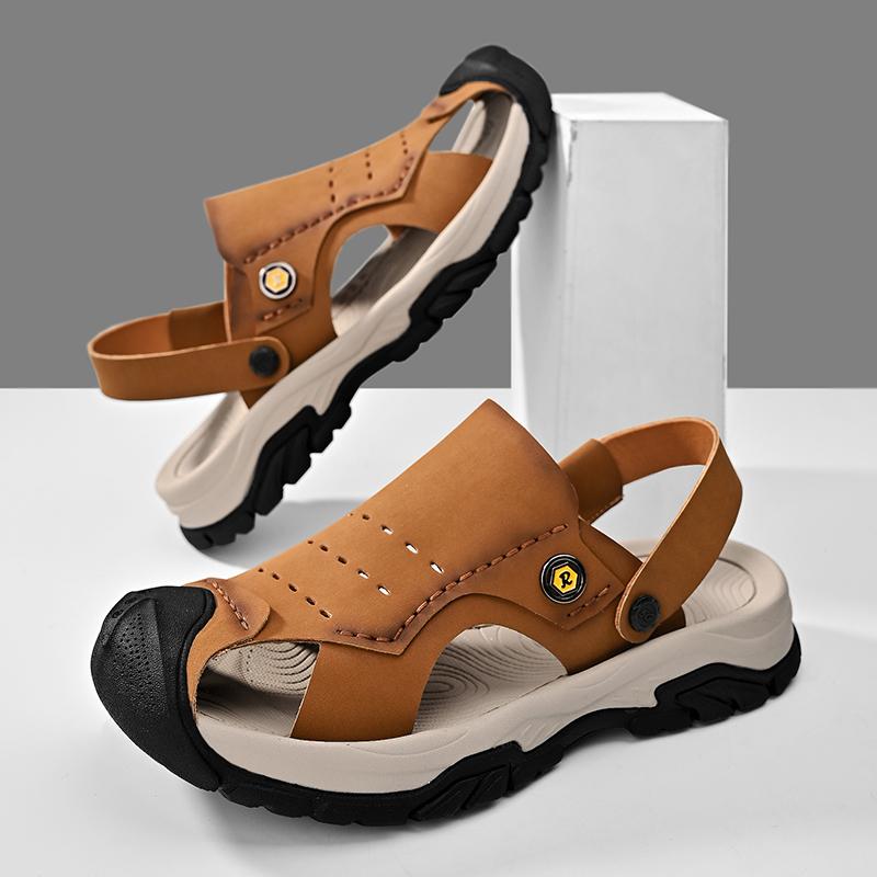 Fashion Casual Leather Sandals for Men Summer Beach Water Hiking Shoes Men Outwear Driving Sandals Stylish Trendy Soft Sole Man Slippers