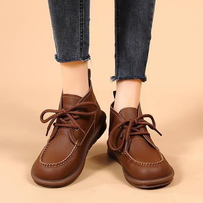 Women’s Winter Boots Oxfords Boots Flats Desert Boots Leather Student Boots for Girl Motorcycle Ankle Boots