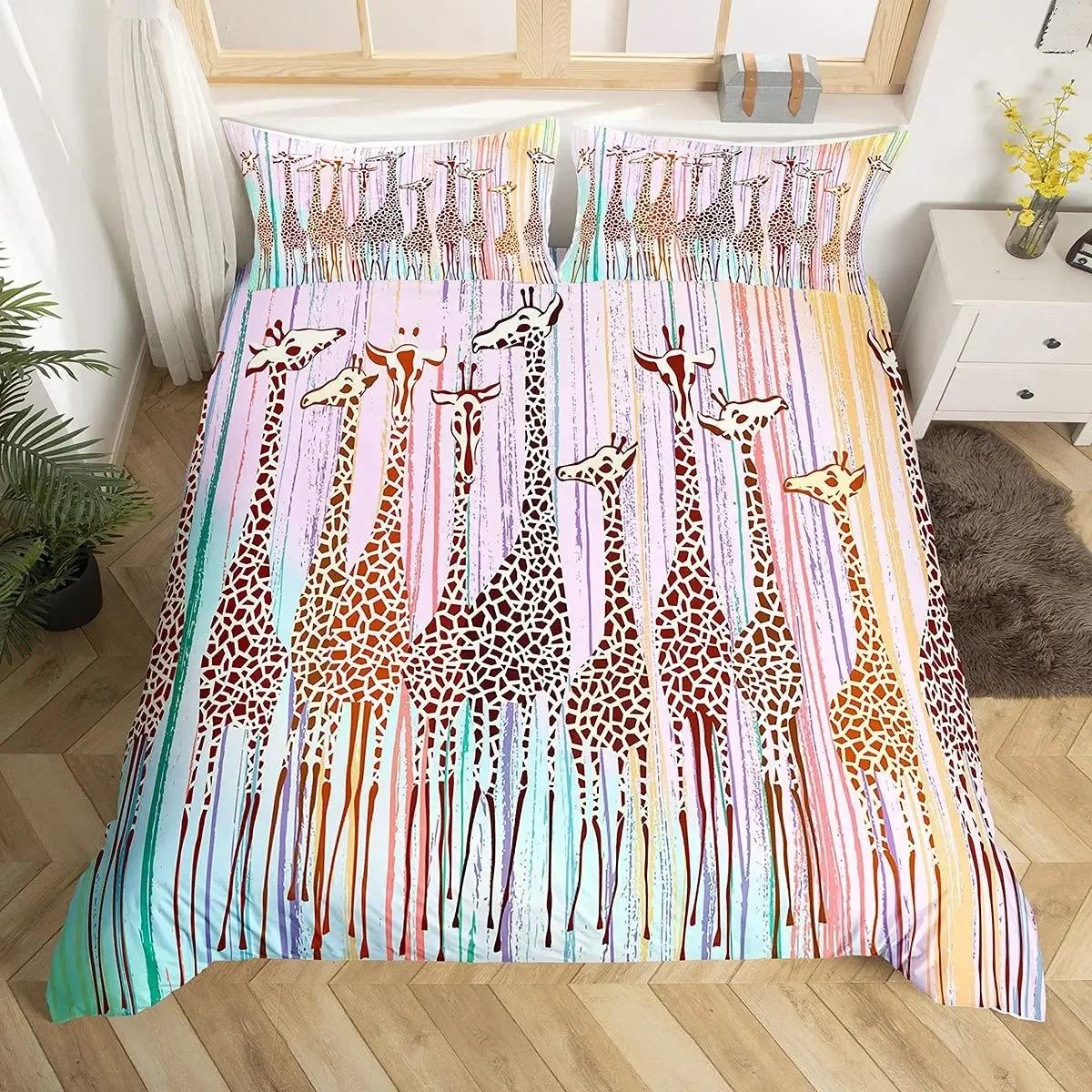 

Cartoon Giraffe Duvet Cover King Queen Tropical Animals Bedding Set for Kids Boys Girls Lovely Wildlife Polyester Quilt Cover US King 264x228cm
