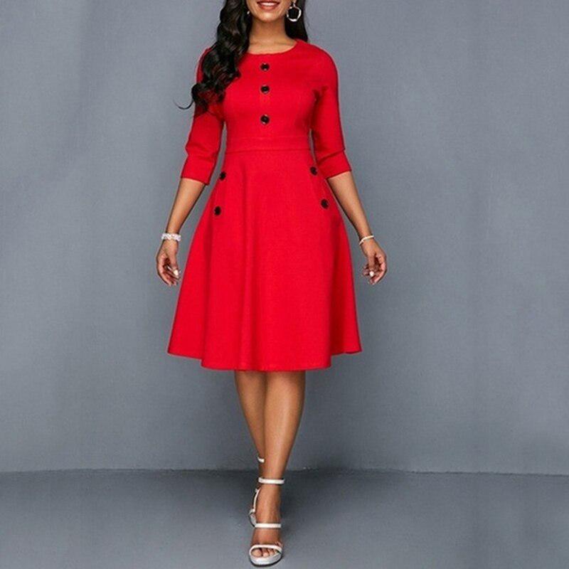 Mujeres Elegante Vestido Botones Cuello Redondo 3/4 Manga A-Line Retro  Cintura Forma Vestido Hasta la Rodilla comprar a buen precio — entrega  gratuita, reseñas reales con fotos — Joom