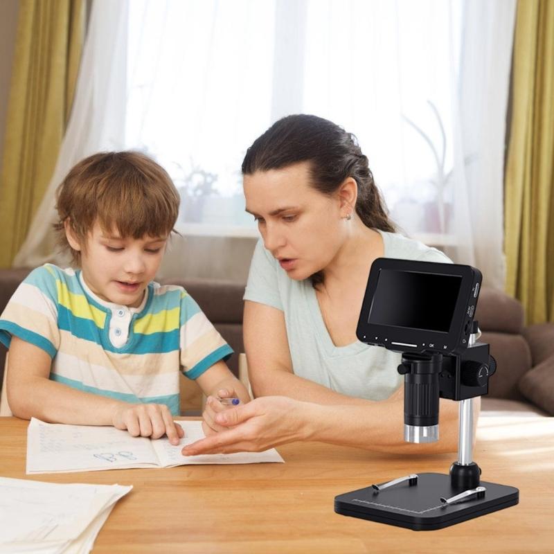 LCD Digital Microscope 4.3Inch Screen 720P Video Recorder 1-1000X Magnification Zoom Coin Microscope Magnifier PC View