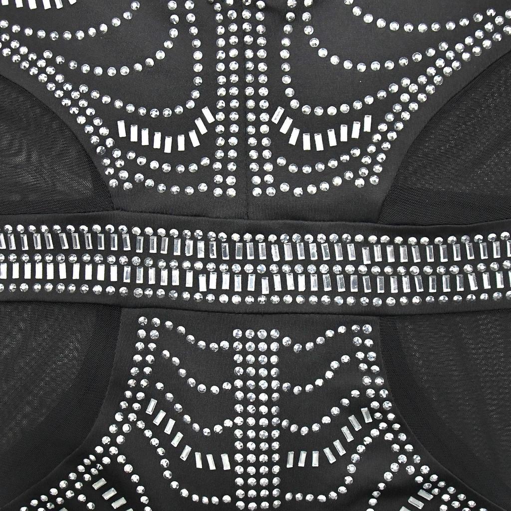 Women's Fashion Solid Color Mesh Long Skirt Dress with Hot Drilling