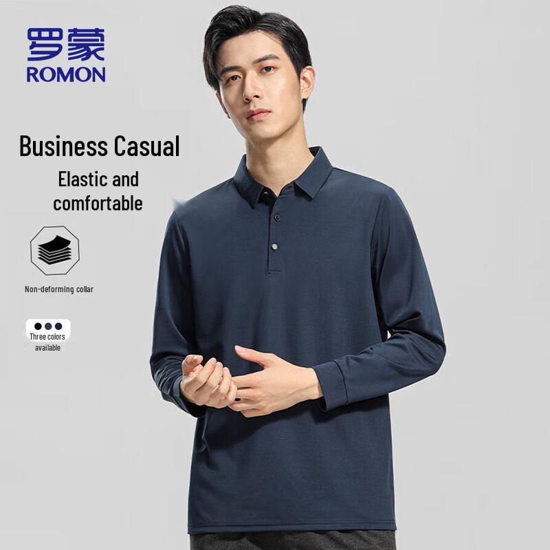 Romon Men's Autumn Business Casual Long-Sleeve Polo T-Shirt
