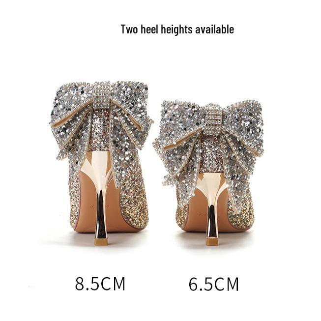 French Bow Gradient Sequin Crystal Socialite Wedding & Bridesmaid Heels