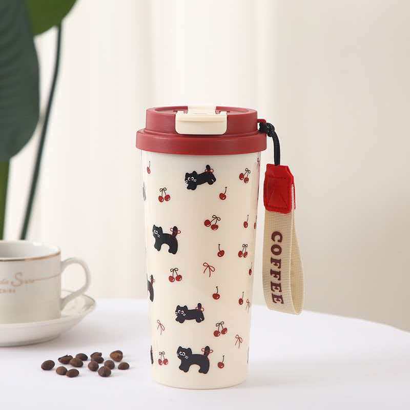 Water Bottle High Value Water Cup Puppy Double Drink Straw Cup Portable Coffee Cup Outdoor Rope Large Capacity Summer Cup