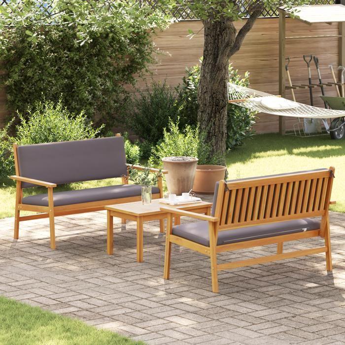 Ensemble de canapé de jardin 3 pièces avec coussins en bois d'acacia 3325230
