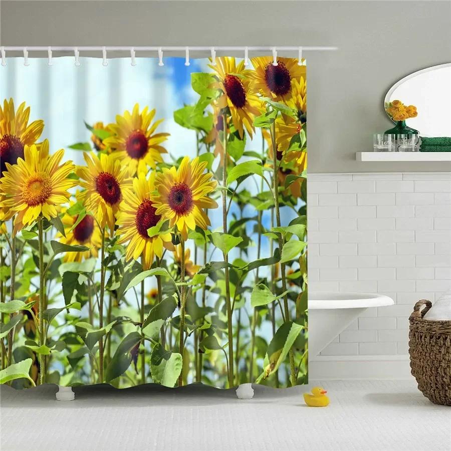 3D Flower Plum Blossom Lotus Lavender Rose Shower Curtains Bathroom Curtain Frabic Waterproof Polyester Bath Curtain with Hooks