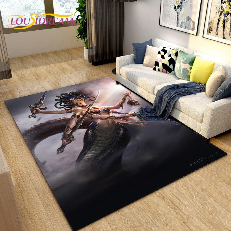 3D Medusa Snake Gorgon Area Rug Large,Carpet Rug for Living Room Bedroom Sofa Doormat Decoration,kids Play Non-slip Floor Mat