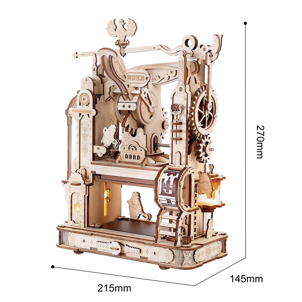 Robotime Rokr 3D Wooden Puzzle Model Kits To Build for Adults Classic Printing Press Mechanical Gears Christmas Birthday Gifts