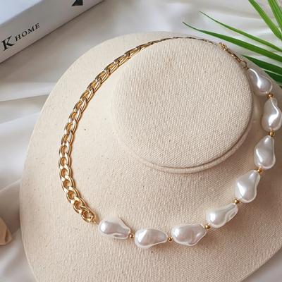 Women's Daily 15K Gold Plated Pearl Chain Half-and-Half Necklace