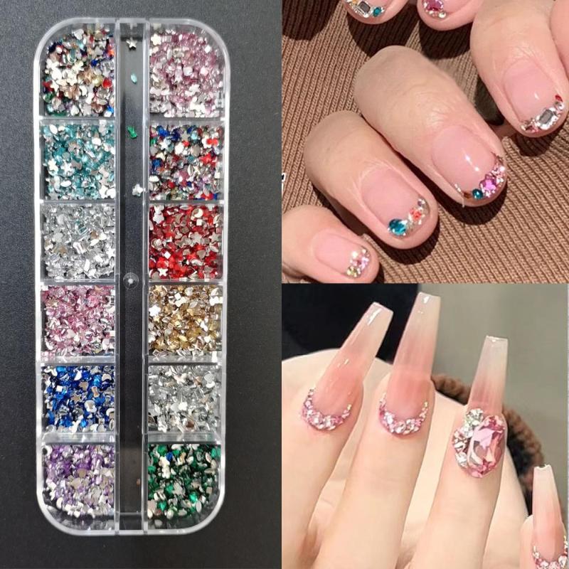 Mix 3D Flatback Nail  12 Grids Mini  Diamonds For Nail Art Glitter Charm Decorative Diy Manicure Art Accessor