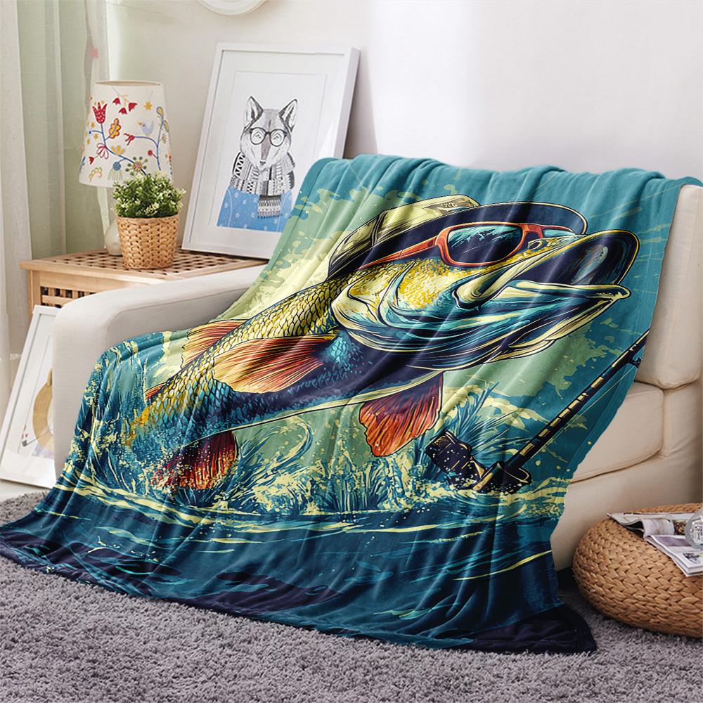 Fish Print Flannel Blanket, High Quality Comfortable for All Seasons, Home Decor, Warmth and Comfort, Perfect for Christmas Gifts