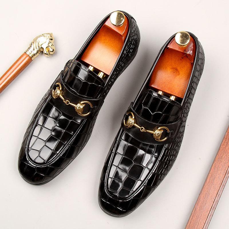 

Fashion Luxury Business Casual Slip On Genuine Leather Shoes Handmade Party Wedding Wear Men Office Dress Shoe Black Loafers Shoes 38 чорний