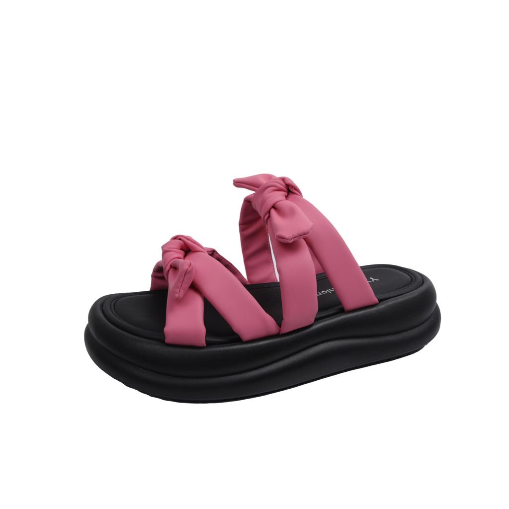 Fashion Aphixta Sweet Butterfly Knot Sandals Chunky Heel Platform Slippers Woman Slides Women Shoes Rose Red Slippers Slides Shoes
